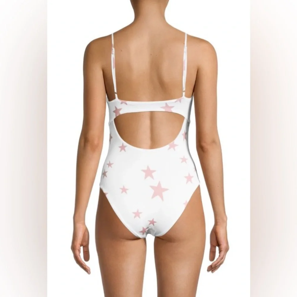 NWT Saks 5th Avenue CHASER Star-Print Cutout One-Piece Swimsuit Adjustable Strap